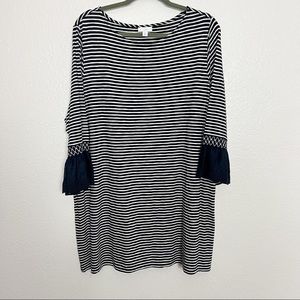 J. Jill Blue White Striped Tunic 3/4 Sleeve Womens Size 2X Scoop Neck Cotton